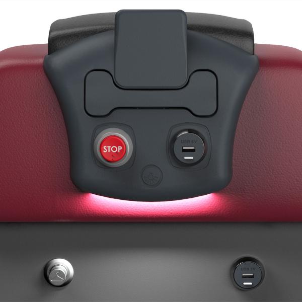 Console con usb, pulsante di fermata, luce led