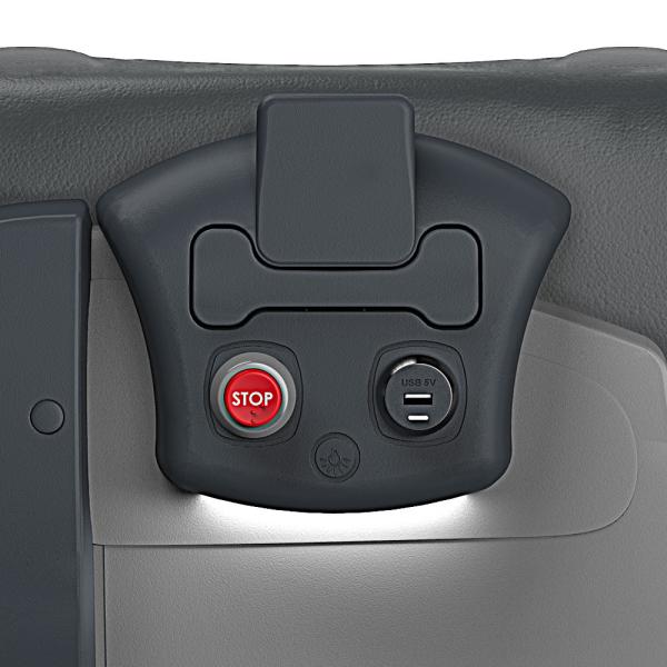 console usb, pulsante di fermata, luce led